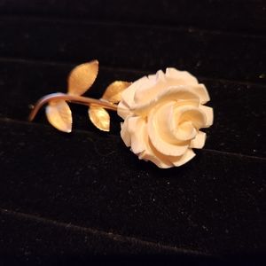 Vintage White Rose Brooch